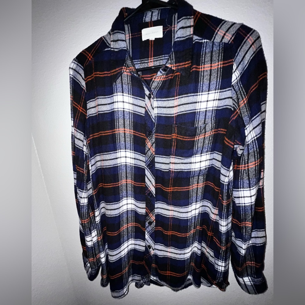 Women’s blue, white and orange flannel